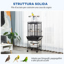 Voliera Gabbia per Pappagallini 62,5x62,5x156 cm in Acciaio Grigio
