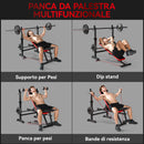 Panca Fitness con Rack per Pesi Schienale e Sedile Regolabili Dip Station Capacità 420 kg in Acciaio Nero e Rosso      
