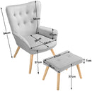 Poltrona Stile Scandinavo con Schienale Alto e Poggiapiedi In Velluto e Gambe in Legno Grigio  