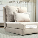 Divano Letto Futon Pieghevole 3 in 1 con 2 Cuscini Lavabili 60x80x56 cm Reclinabile 5 Posizioni in Lino Beige      