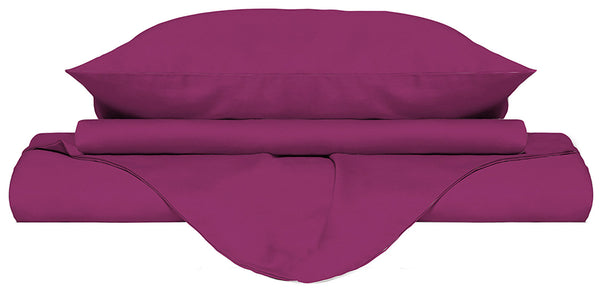 online Housse de couette double avec sac et taies d'oreiller unies fuchsia