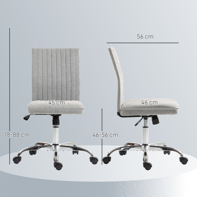 Sedia Ufficio Senza Braccioli 43x56x78-88 cm Girevole con Ruote Rivestimento in Tessuto Grigio  