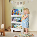 Libreria per Bambini 55x15x110 cm a Forma di Orsetto a 3 Ripiani con Barriere Frontali in MDF e Legno Verde  