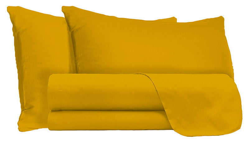 Set Lenzuola Matrimoniale Sopra Sotto e Federe Tinta Unita Senape