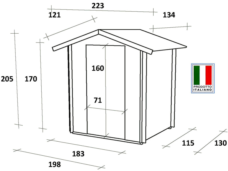 Casetta Box da Giardino per Attrezzi 198x130 cm con Porta Singola Cieca in Legno Grigio
