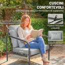 Set 4 Pezzi Salotto da Giardino con Divano 2 Posti 2 Poltrone e Tavolino in Acciaio Grigio Chiaro      