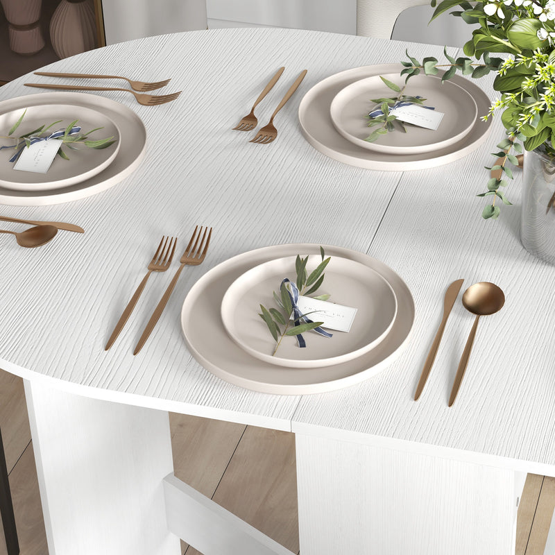Tavolo Pieghevole da Pranzo 163x80x75 cm con 2 Ribalte Ovale in Legno Bianco  