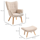 Poltrona Relax con Pouf Poggiapiedi in Velluto a Costine Beige   