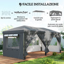 Gazebo Pieghevole 590x297x285 cm Pop Up con 6 Pareti Laterali Sacchi di Sabbia e Borsa  in Tessuto UV50+ Grigio Scuro      