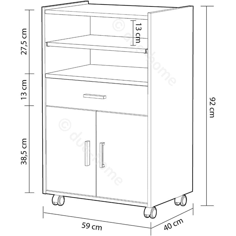 Mobile Carrello da Cucina 1 Cassetto 2 Ante 59x40x92 cm in Legno Bianco