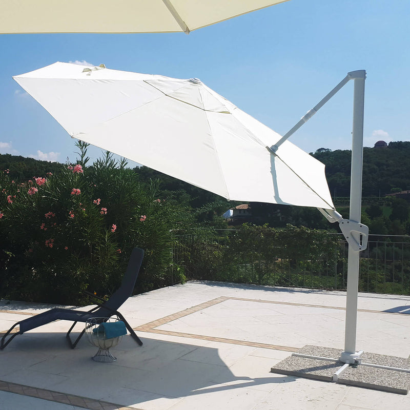 Ombrellone da Giardino Decentrato Ø3,5m in Alluminio Telo in Poliestere Mosini Jazz Bianco