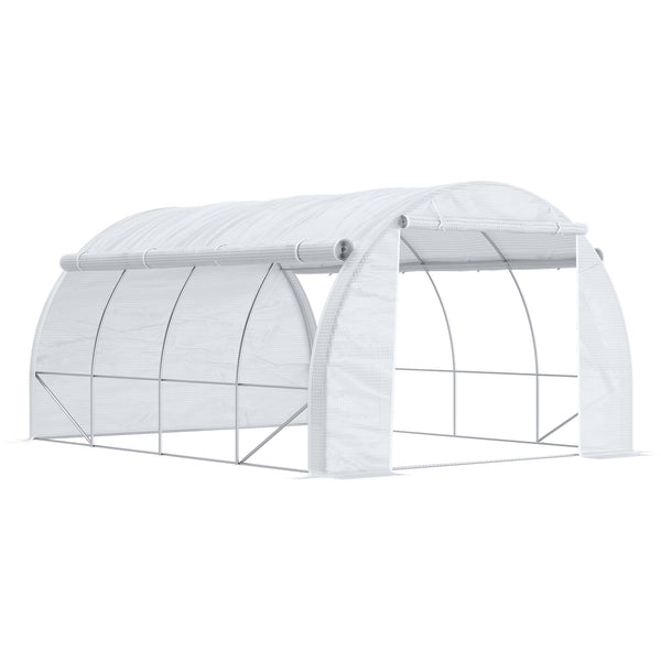 Serra a Tunnel 3,97x3x2 m con Porta Pannelli e 8 Finestre Avvolgibili in Acciaio Zincato e PE Bianco sconto
