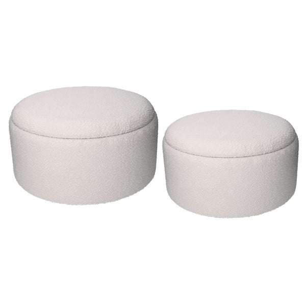 sconto Lot de 2 Poufs de Rangement Ø50 cm et Ø60 cm en Tissu Crème