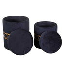 Set 2 Pouf Contenitore Ø35 cm e Ø39 cm in Tessuto Velluto Nero
