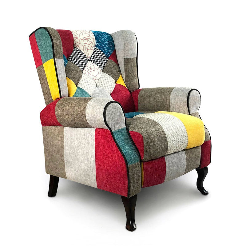 Poltrona Relax Reclinabile Tessuto Patchwork Imbottita con Poggiapiedi