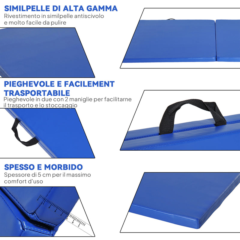 Tappetino Ginnastica Pieghevole Antiscivolo 180x60x5 cm Materassino Fitness Blu      