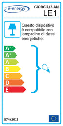 Lampadario 3xE14 Montatura Anticata Vetro Paglierino E-Energy Giorgia