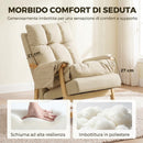 Sedia a Dondolo Imbottita 77x104x93 cm con Seduta Profonda Tasche Laterali e Gambe in Legno di Caucciù in Tessuto Tecnico Beige      