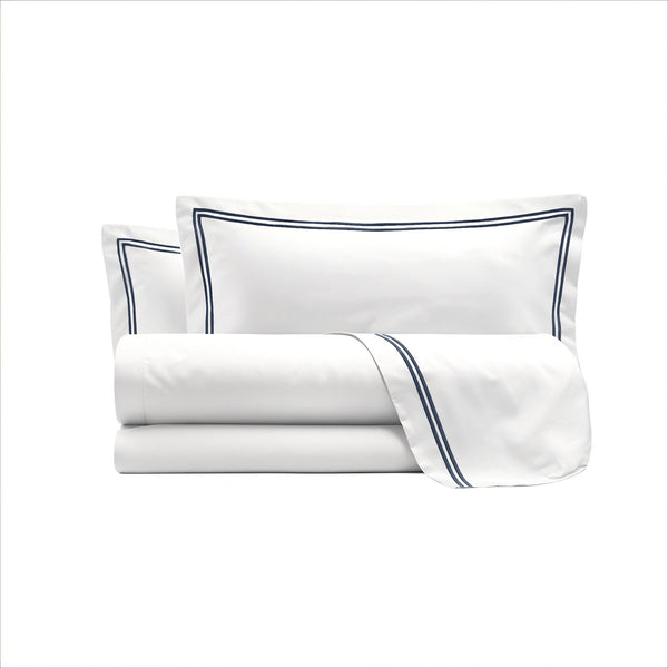 Set Lenzuola Sopra Sotto e Federe Linea Venere in Raso di Cotone Blu Varie Misure prezzo