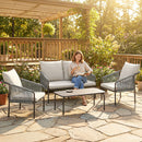 Set 4 Pezzi da Giardino con Divano 2 Poltrone e Tavolo in Rattan Cachi      