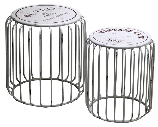 Lot de 2 Poufs Vintage en Métal Blanc prezzo