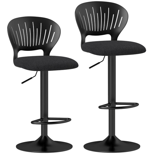 acquista Set 2 Sgabelli da Bar 40,5x43x84-105 cm in Tessuto Effetto Lino e Metallo con Poggiapiedi Nero