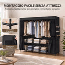 Armadio Salvaspazio 212x45x167 cm con 5 Aste 5 Ripiani 6 Tasche Laterali Ante Antipolvere con Zip in Tessuto Nero      