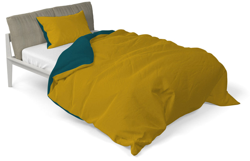 Copripiumino con Sacco e Federe Doubleface Ocra\/Verde Petrolio