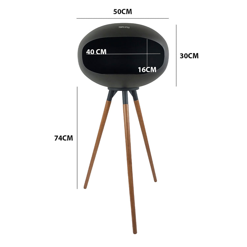 Camino a Bioetanolo da Pavimento Ø50x74 cm SICILY in Stile Nordico in Metallo Nero e Gambe in Legno Rovere