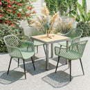 Set 4 Sedie da Giardino 56x51x84 cm con Schienale Diamantato e Braccioli in Metallo e PP Verde      