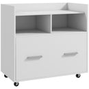 Mobile Archivio da Ufficio 76L x 40P x 75,5A cm con Ruote e Ripiano Aperto Ampio Cassetto in Trcuciolato Bianco      