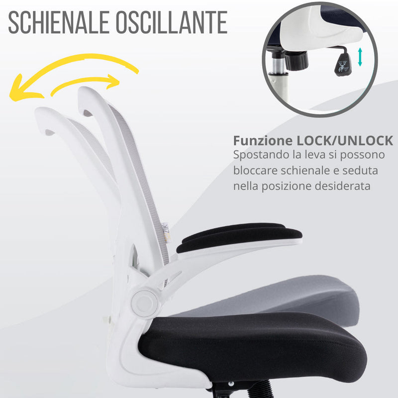Sedia Operativa da Ufficio 62x63x105 cm Ergonomica con Braccioli Pieghevoli Bianco 