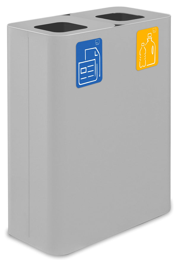 sconto Pattumiera Sistema di Raccolta Rifiuti 60x30xh80 cm In Acciaio Verniciato Doppio Scomparto Bianco