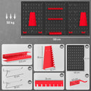 Set 3 Pannelli Porta Attrezzi da Parete 60x40x2 cm con 9 Supporti e 16 Ganci in Acciaio Nero e Rosso      