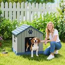 Casetta per Cani da Esterno 85x79x82 cm con Base Rialzata e Finestre in Plastica Grigio  