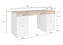 Scrivania 2 Ante 2 Cassetti 130x60x75 cm Sliding Bianco Lucido e Acero Pereira