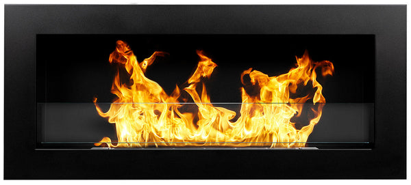 sconto Camino a Bioetanolo da Parete 90x12x40 cm con Vetro in Acciaio Inox Nero Seconda Scelta