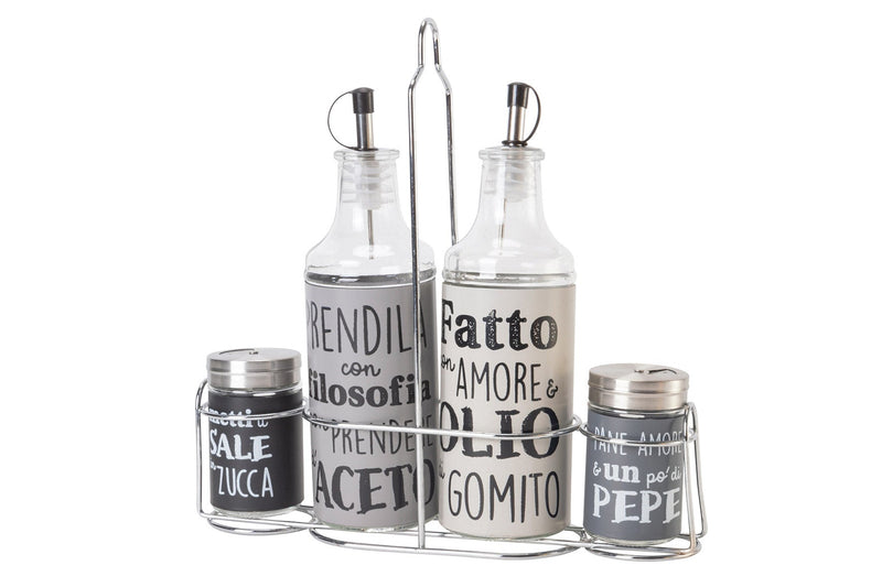 Menage 5 Pezzi in Vetro con Stand in Metallo VdE Tivoli 1996