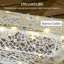 Renna Natalizia con Slitta con 170 LED Decorazione di Natale per Casa e Giardino in PP e Metallo Bianco e Rosso      
