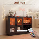 Mobile Portabottiglie 120x38x88 cm con Luce LED e Scaffale Regolabile in Legno e Vetro Nero      