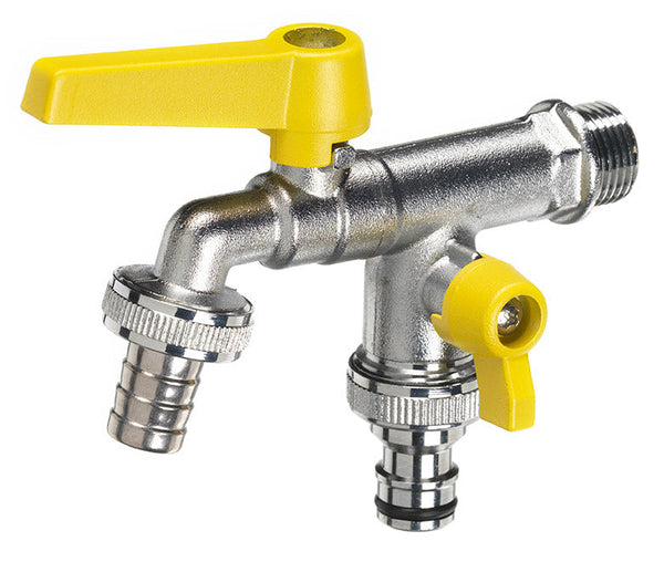 sconto Robinet à bille double pour fontaine de jardin avec leviers colorés Belfer RUB/027 Jaune