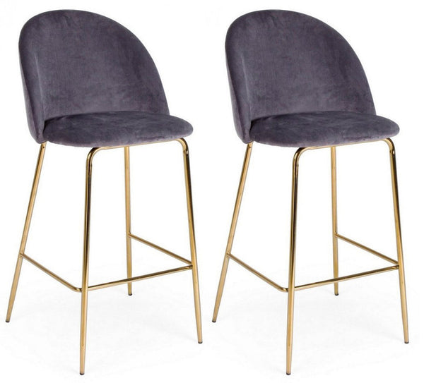 sconto Lot de 2 tabourets de bar 51x55x105h cm Carry Velours Gris Foncé