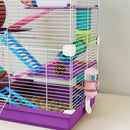 Gabbia per Criceti a 5 Livelli 46x30x58 cm con Tubi Ruota Scale Casetta e Bottiglia in PP e PS Viola      
