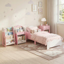 Letto Montessori per Bambini 3-6 Anni 143x77x60 cm con Bordi Rialzati in Legno Rosa      