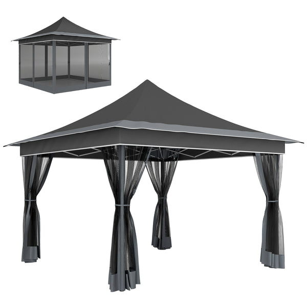 Gazebo da Giardino Pop Up 357x357x310 cm Altezza Regolabile e Zanzariere Grigio Scuro sconto