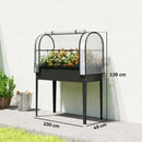 Letto per Orto Rialzato 100x49x136 cm con Copertura Mini Serra e Foro di Drenaggio in Metallo e Plastica Nero      