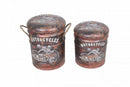 Set 2 Pouf Contenitore Tondo in MDF Marrone