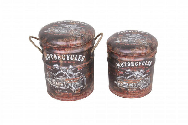 online Set 2 Pouf Conteneur Rond en MDF Marron