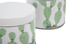 Cofanetti in Latta Cactus Set 3 Pz Ø15x13,5-14x11,5-12,5x10 cm in Ferro Bianco, Verde