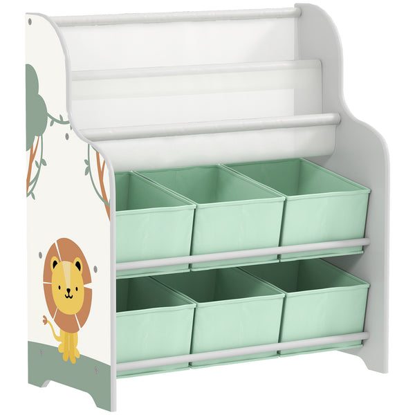 Scaffale Portagiochi per Bambini 63x30x71 cm con 6 Cassetti in Tessuto e Libreria a 2 Livelli in Legno e Acciaio Verde acquista